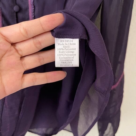 Cold water creek sheer purple long sleeve blouse‎ - Picture 5 of 8
